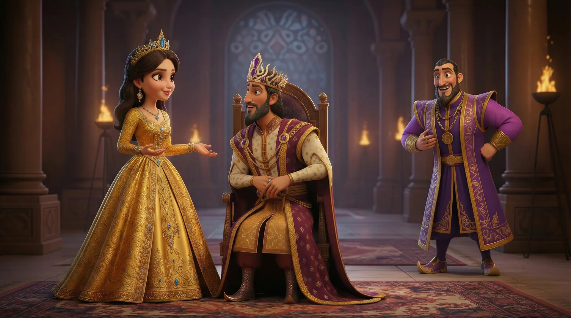 Queen Esther pleading with the King on his throne